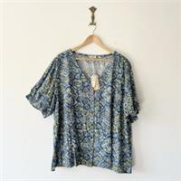 Fat Face Savannah Aztec Blouse Top Size 24 Blue Pattern V-Neck RRP £42 - 24 Regular