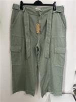 Ladies FatFace Bodi Belted Cargo Trousers Sage Green Size Uk 20 Short NWTs - 20 Regular
