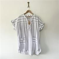 Fat Face Cotton Smock Top Size 16 Cotton Striped Pockets White Lilac - 16 Regular