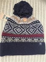 🌟 FatFace Mens Navy Textured Fairisle Pattern Bobble Beanie Hat, New🌟