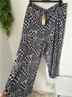 Fat Face Isla Wide Leg Trousers, Geo Pattern Blue & White Uk 22 Short NWTs - 22 Regular