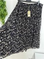 Fat Face Paignton Dark Brown Pleated Midi Skirt Uk 22 Regular Navy Patterned NWT - 22 Regular