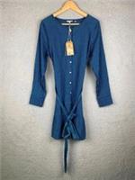 FatFace BNWT Indigo Blue Stripe Cotton Shirt Dress Long Sleeve Tie Waist - UK14 - 14 Regular
