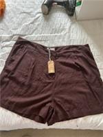 Fat Face Linen Brown Deal A-Line Linen Blend High Rise Shorts Pockets UK 24 NWTs - 24 Plus Size