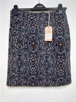 Fat Face Knee Length Skirt Pocket Thick Woven Cotton Navy Blue Gold Metallic UK8 - 8 Regular