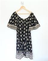 Fat Face Dress Size 24 Womens Black Shell Tribal Flutter Sleeves Off Shoulder - 24 Regular
