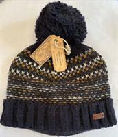 Fat Face Mens Pattern Knit Beanie / Bobble Hat New Navy - ONE Regular