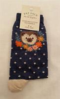 Fat Face Womens Hedgehog Wreath Socks Navy New Size UK 4-7