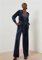 Fat Face Jumpsuit Size 16 New Blue Velvet Juniper Long Sleeve Stretch Party Occa - 16 Regular