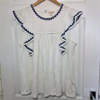 Fat Face Top UK 14 White Blue Trim Sleeveless Round Neck Floaty BNWT - 14 Regular