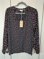 BNWT Fat Face Blouse Size 14, Black Ditsy Floral Print, Made In India - 14 Regular