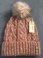 Fat Face Ladies Rosie Cable Beanie with Pom - Pink BNWT Rrp £22.50 One Size