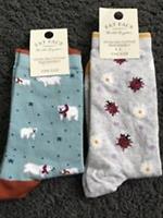 FAT FACE Womens 1 x Polar Bear Socks & 1 x Ladybird socks BNWT Rrp £13