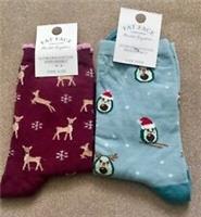 FAT FACE Womens 1 x Deer socks & 1 x Christmas Avocado socks BNWT Rrp £15