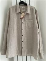 BNWT mens FAT FACE micro check stone/ivory 100% linen long sleeve shirt, 2XL - 2XL Regular