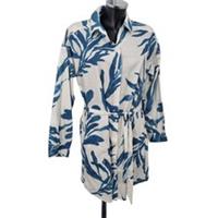 FatFace Leaf Print Shirt Dress Blue White Cotton Belted Size UK 14 - 14 Regular