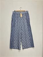Womens Fat Face Wide Leg Trousers Size UK 16 R Blue Floral High Rise Elasticated - 16 Regular