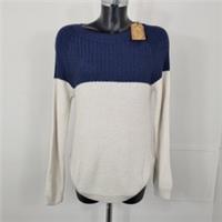 FAT FACE Emmy Colour Block Ladies Round Neck Jumper blue & Cream Size UK 8 - 8 Regular