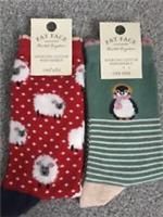 FAT FACE Womens 1 x Fluffy Sheep Socks & 1 x Penguin Stripe socks BNWT Rrp £14