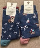FAT FACE Womens 1 x Festive Corgi socks & 1 x Party Dogs socks BNWT Rrp £15