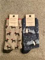 FAT FACE Womens 1 x Scottie Dog Socks & 1 x Penguin Scene Socks BNWT Rrp £12
