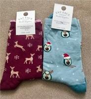 FAT FACE Womens 1 x Deer socks & 1 x Christmas Avocado socks BNWT Rrp £15