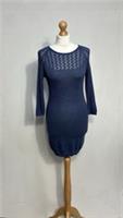 Fat Face Tunic Jumper Dress Size UK 8 Blue Cotton Blend Thin Knit Lightweight - 8 Regular