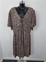 FATFACE Ladies Dress Black & Beige Pattern V-Neck Short Sleeve Smock Style 24R - 24 Regular