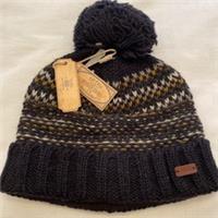 Fat Face Mens Pattern Knit Beanie / Bobble Hat New Navy - ONE Regular