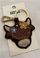 Fat Face Womens Hettie Charm / Keyring - Leather - New With Tags - Highland Cow