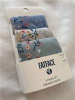 Fat Face Womens 3 Pack Floral Trainer Socks New Size UK 4-7 Multi