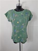 FAT FACE Ladies T-Shirt Green Multicoloured Seaside Prints S/S Crew Neck UK 12 - 12 Regular