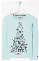 BNWT New Fat Face Long Sleeve Aqua Blue Top T-Shirt Age 3-4Y - Christmas Animals