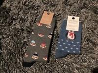 BNWT New 2 Pairs Fat Face Mens Socks - Fluffy Penguin & Fox in Hats - UK 9.5-11 - 9.5-11 Regular
