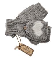 FAT FACE Womens Lovely Soft Grey White Heart Flap Over Gloves One Size