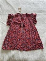 Fat Face BNWT Red Blue Floral Crinkle Blouse Top Size 12 Frill Tassle £48 - 12 Regular