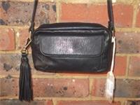 Fat Face 'Vienna Tassel' small black leather camera cross body shoulder bag