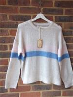 Fat Face Luna Stripe incredibly soft jumper top cream blue/white stripe size 14 - 14 Regular