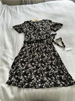 Fat Face BNWT Black Grey Floral Crinkle Dress Size 16 Button Bust Pockets Calla - 16 Regular