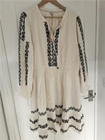 NEW Fat Face Devin Dress Size 20 LONG Cream Black Boho - 20 LONG Regular