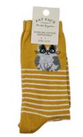 FAT FACE Ladies Sourcing Cotton Responsibly One Size Cat In Glasses Socks