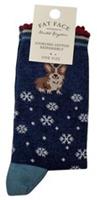 FAT FACE Ladies Sourcing Cotton Responsibly One Size Festive Corgi Blue Socks
