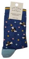FAT FACE Ladies Sourcing Cotton Responsibly One Size Bee Spot Blue Socks