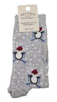 FAT FACE Ladies Sourcing Cotton Responsibly One Size Skiing Penguin Grey Socks