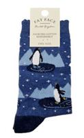 FAT FACE Ladies Sourcing Cotton Responsibly One Size Penguin Scene Blue Socks