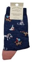 FAT FACE Ladies Sourcing Cotton Responsibly One Size Party Dogs Blue Socks