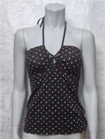 Fatface Women's Lovely Swim Black Spot Rouched Removable Cups Tankini Top UK 10 - 10 Regular