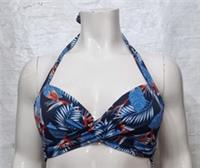 Fatface Women's Lovely Swim Tropical Carrie Halter Neck Blue Bikini Top - 16 Regular