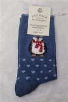 FAT FACE Ladies Sourcing Cotton Responsibly One Size Fluffy Penguin Blue Socks