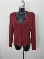 FATFACE Copper & Black Ladies Cardigan Burgundy Sparkly Button Close V-Neck UK14 - 14 Regular